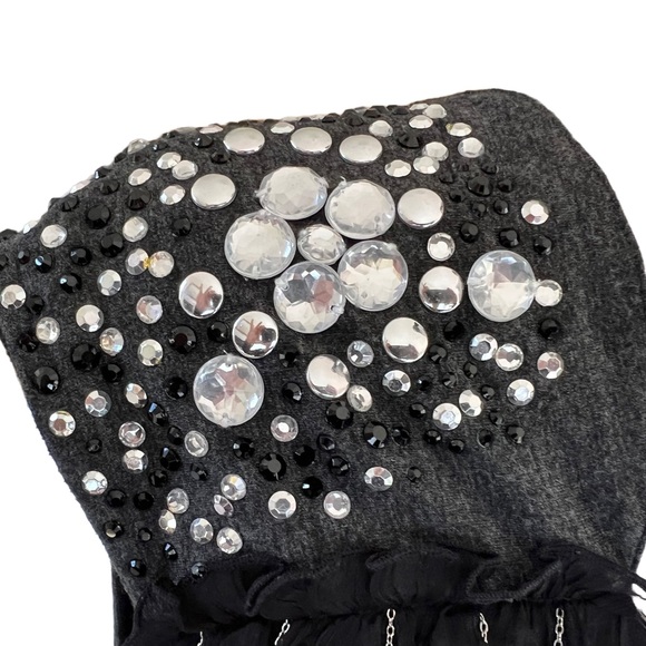 Tunic Dress or Top Cotton and Spandex Gray w Black Chiffon and Jewels Size L - Picture 3 of 3